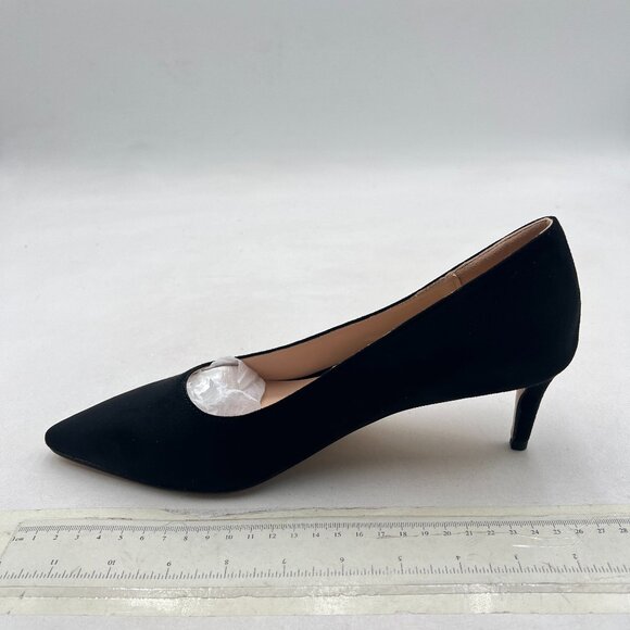 YDN Black Kitten Heeled Pumps Pointed Toe Dress Shoes for Office Lady Soft Suede - Picture 2 of 8